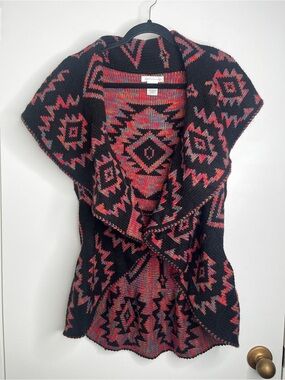 John Paul Richard Tribal Aztec Open Front Draped Cardigan Sweater Vest L Fall